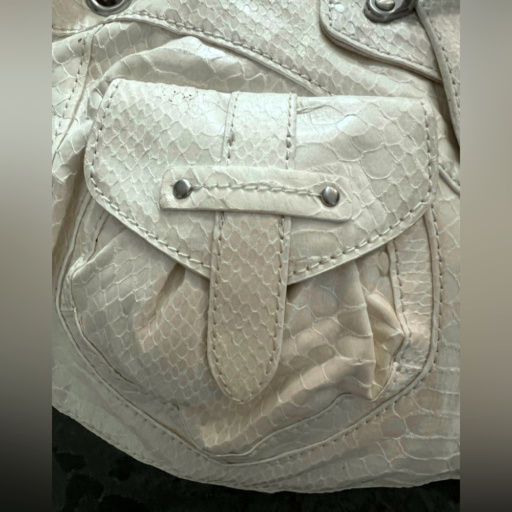 🤍🩶🐍👜BOTKIER White Ecru Python Skin Chain Strap Purse Bag NWT - Picture 3 of 11